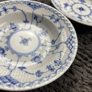 Royal Copenhagen Blue Fluted Full Lace 5.5" Saucers Set of 2 Denmark Star Fluted